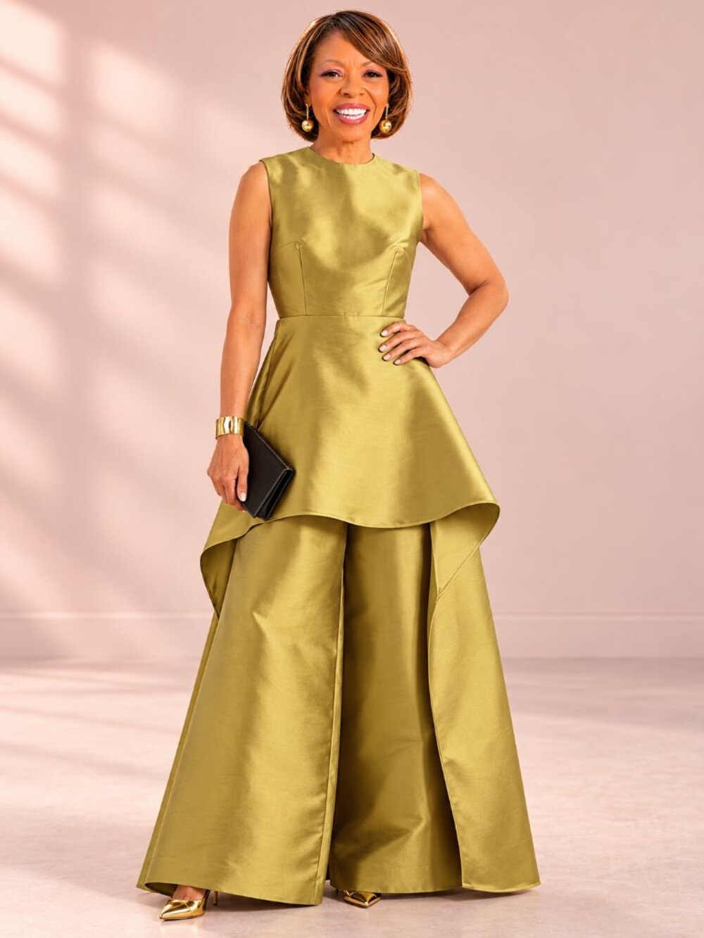 Golden Olive Layered Wide-Leg Formal Jumpsuit Size Large - Picture 6 of 11